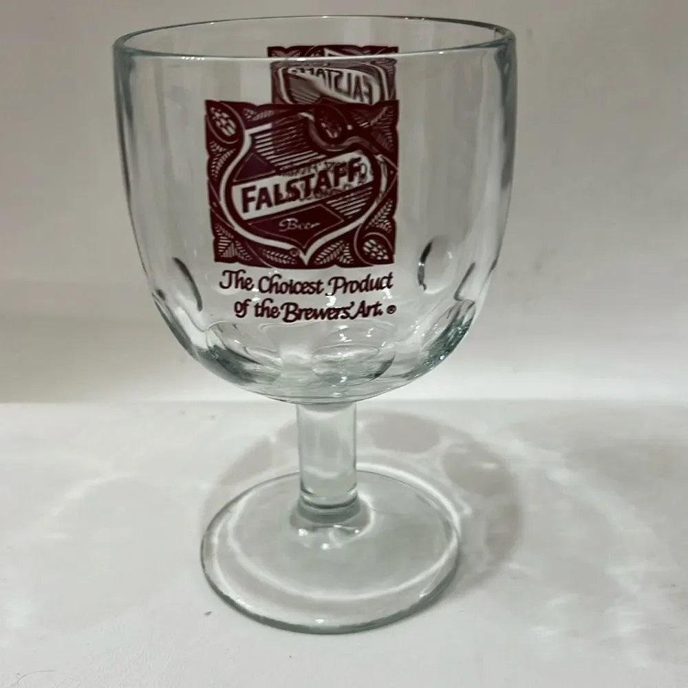 Falstaff Beer Burgundy Red 16 Ounces Cold Draft Beer Glass  Stemmed Mug Vintage